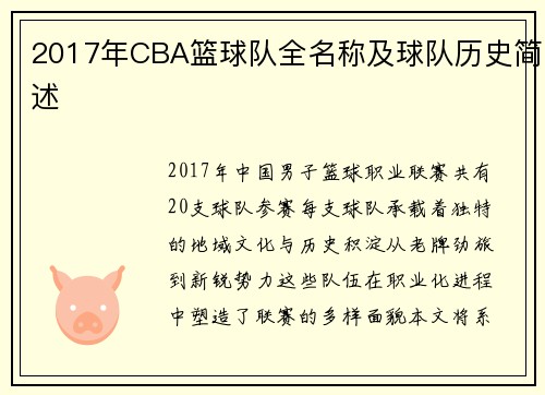 2017年CBA篮球队全名称及球队历史简述